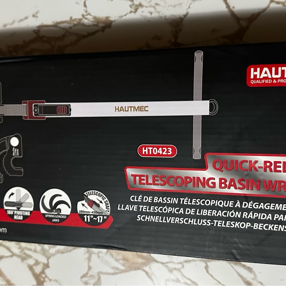 Quick-Release Telescoping Basin Wrench - Red and Silver